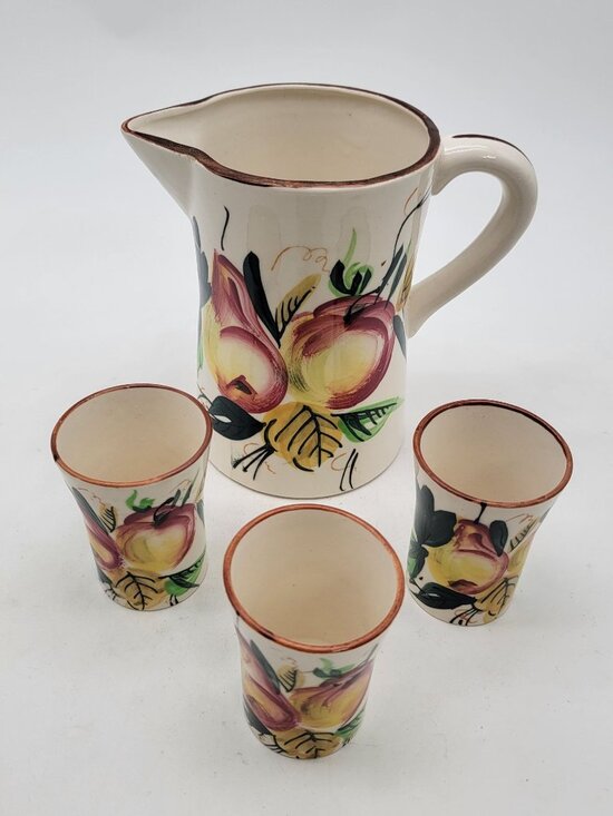 Nasco Other - Vintage Nasco Hand-Painted Pitcher 3 Cup Set Floral Design Ceramic Made In Japan